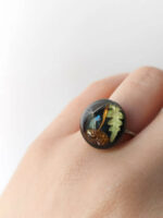 Real Mushroom Adjustable Ring with Fern and Dandelion Seed