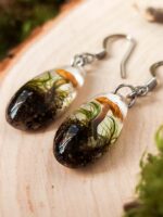 Botanical Earrings with Pressed Mushroom and Moss in Eco Resin
