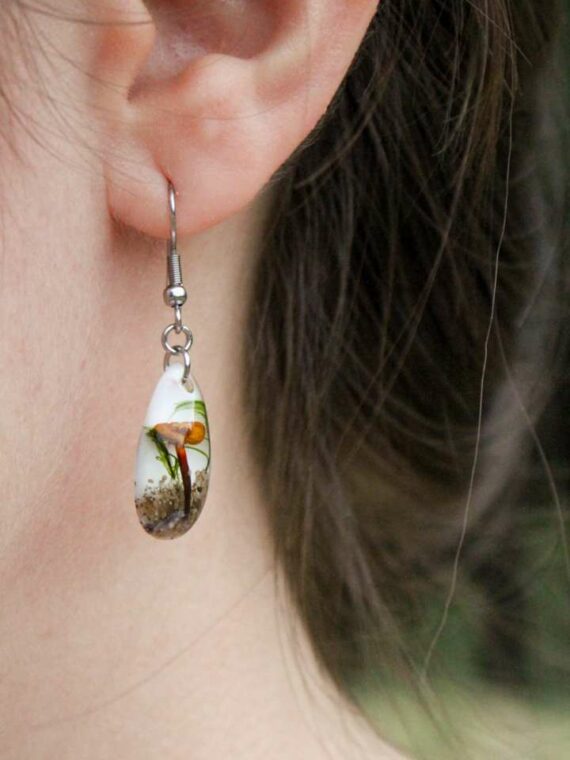 Botanical Earrings with Pressed Mushroom and Moss in Eco Resin