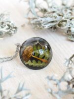 Minimalist Mushroom Pendant with Real Fern And Dandelion Seed