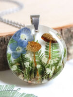 Nature Inspired Necklace with Real Mushroom, Flower and Leaf