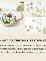 Nature Adjustable Chain Bracelet with Dried Mushroom in Resin