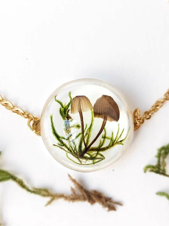 Real Mushroom Terrarium Bracelet with Moss for Nature Lovers