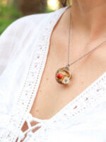 Real Mushroom with Red Flower Necklace - Crystal Resin necklace