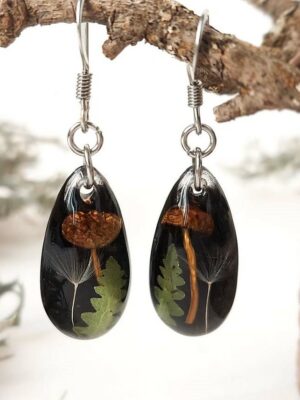 Dark Cottagecore Mushroom Earrings - Black Teardrop Earrings