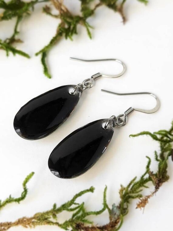 Dark Cottagecore Mushroom Earrings - Black Teardrop Earrings