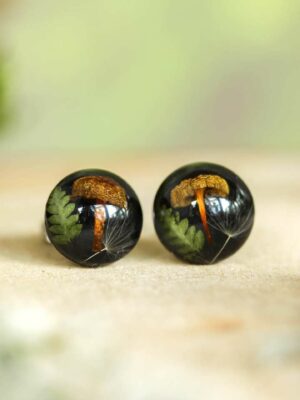 Real Mushroom Resin Earrings - Boho Minimalist Earrings Post