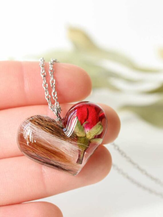 Custom Pet Memorial Necklace – Personalized Keepsake with Pet Hair & Preserved Rose