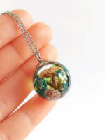 Magic Mushroom Necklace with Blue Flower Necklace in Resin