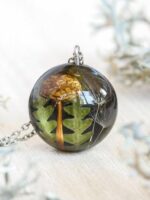 Minimalist Mushroom Pendant with Real Fern And Dandelion Seed