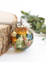 Terrarium Mushroom Necklace with Wildflower and Butterfly