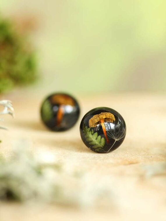 Real Mushroom Resin Earrings - Boho Minimalist Earrings Post