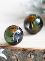 Small Black Stud Earrings with Mushroom, Fern and Dandelion Seed