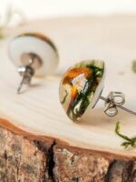 Handmade Forest Earrings Studs with Real Mushrooms and Plants