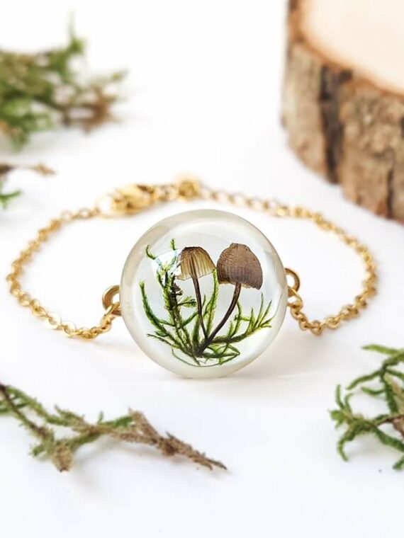 Real Mushroom Terrarium Bracelet with Moss for Nature Lovers