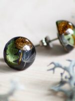 Small Black Stud Earrings with Mushroom, Fern and Dandelion Seed