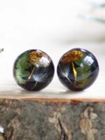 Dark Aesthetic Earrings Stud with Tiny Mushroom and Real Plants