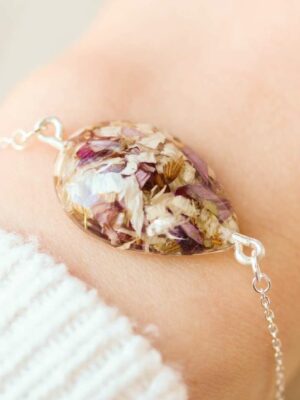 Funeral Flower Keepsake Bracelet – Memorial Jewelry with Real Preserved Flowers