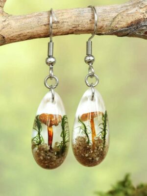 Real Mushrooms Teardrop Terrarium Earrings, Nature Lovers Gifts