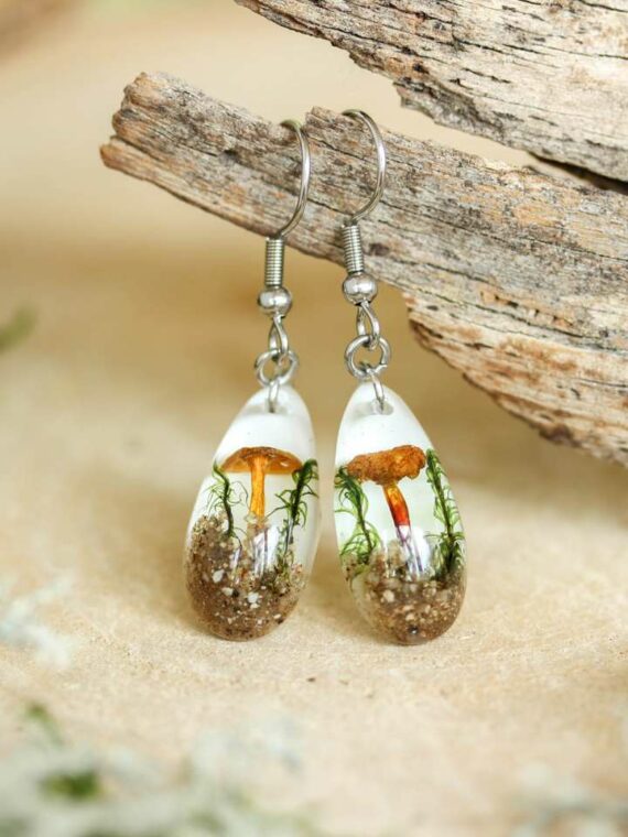Real Mushrooms Teardrop Terrarium Earrings, Nature Lovers Gifts
