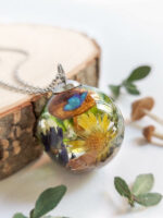 Dried Mushroom Garden Necklace with Wildflowers in Resin