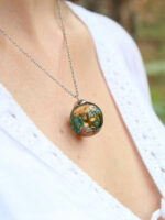Magic Mushroom Necklace with Blue Flower Necklace in Resin